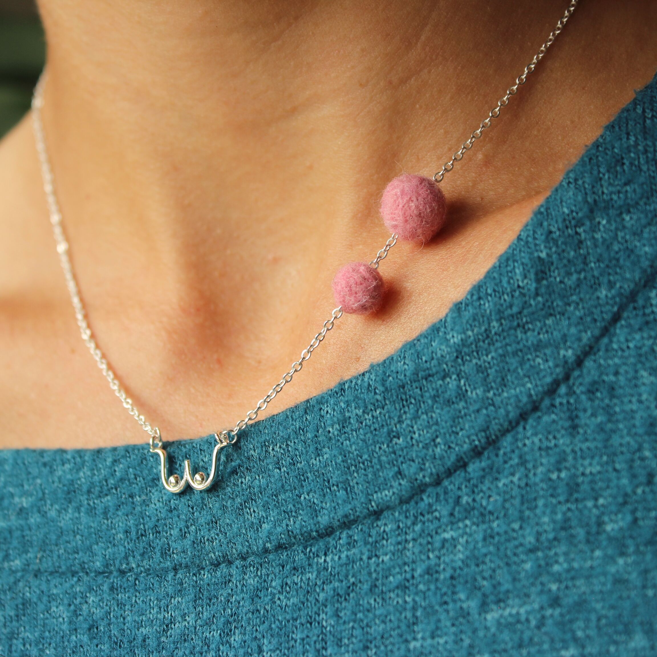 Terrible Titties silver plated petite necklace