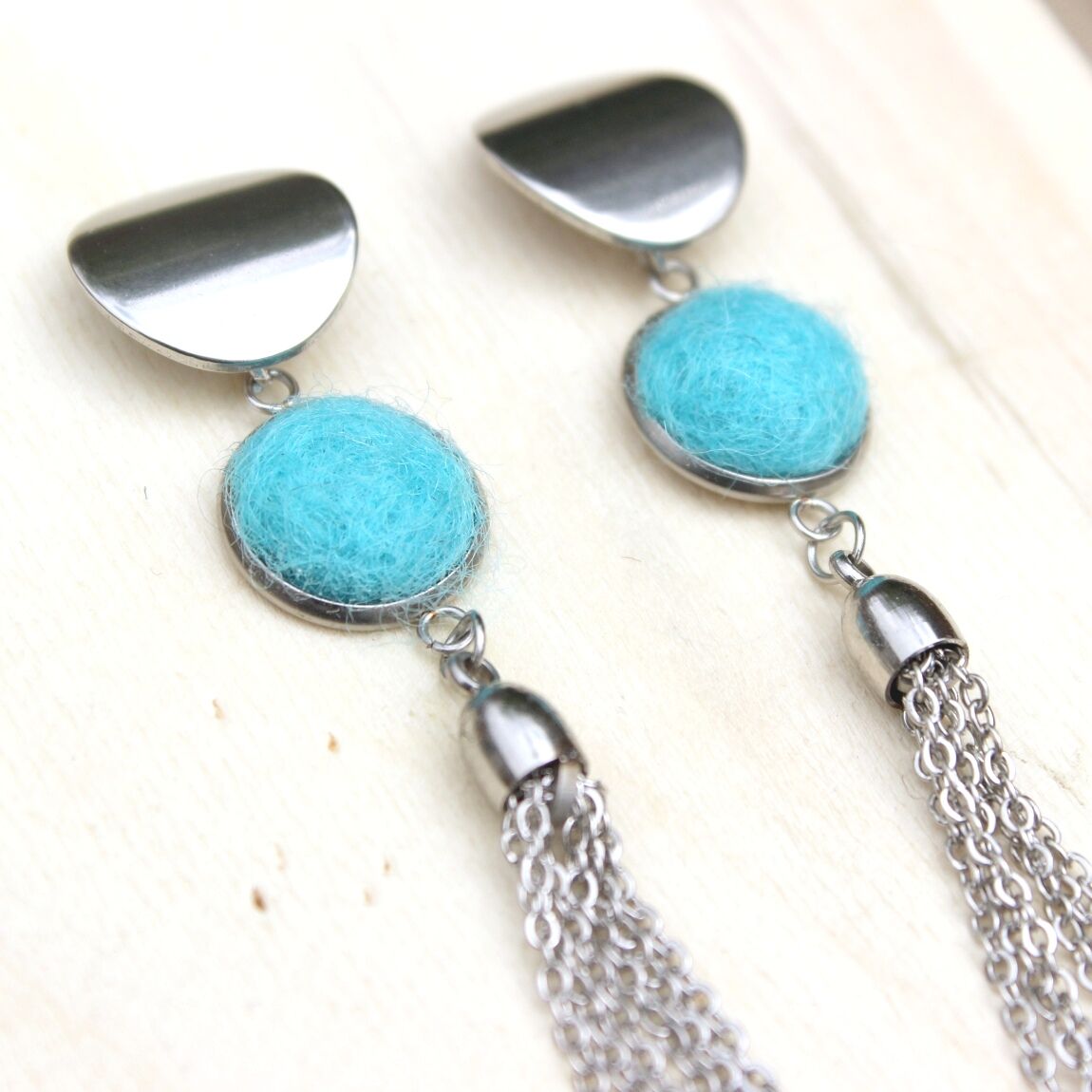 KARDA felted alpaca earrings tassel stainless steel dangle long