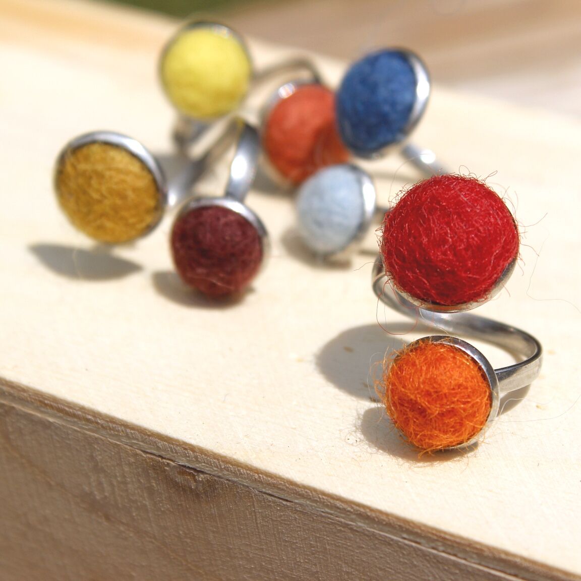 felted alpaca fleece ring stainless steel