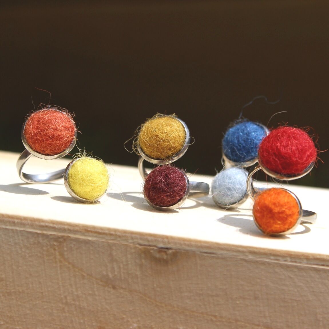 felted alpaca fleece ring stainless steel