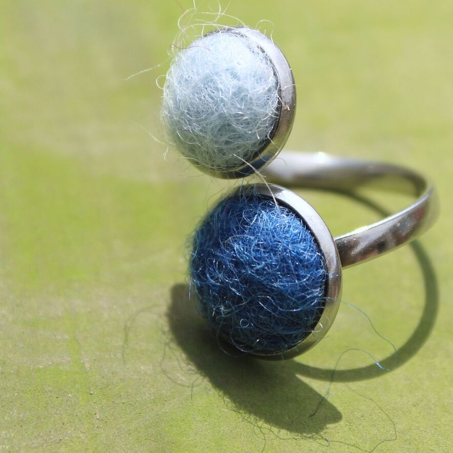 felted alpaca fleece ring stainless steel