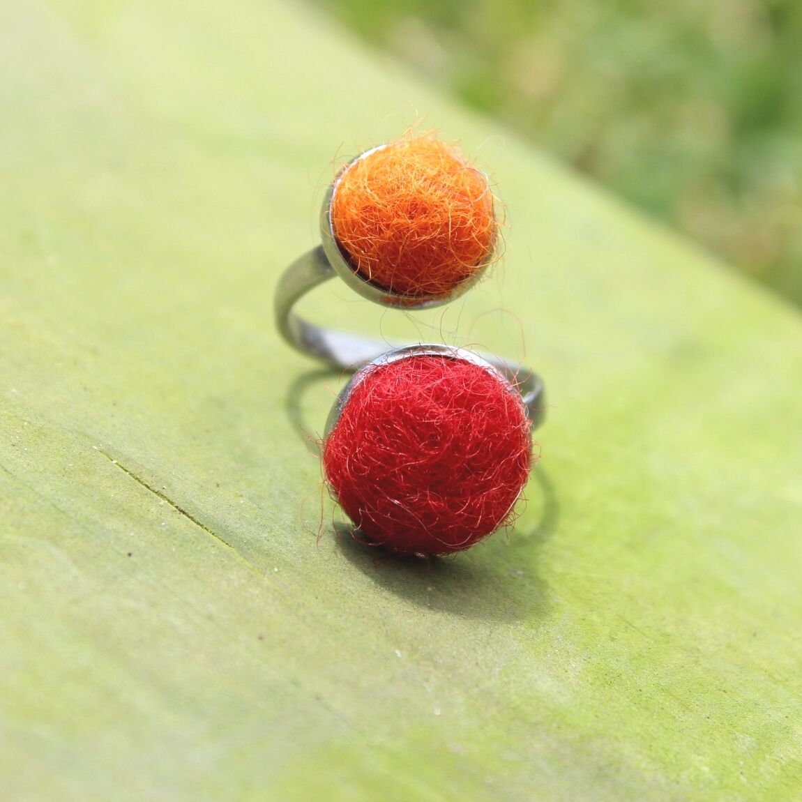 felted alpaca fleece ring stainless steel